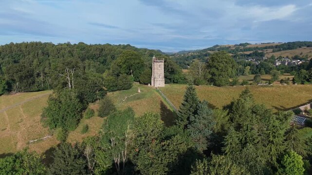 RICHMOND, UK - AUGUST 2026: 4K aerial view of historic Richmond Castle and surrounding landscape in North Yorkshire (Color Graded)