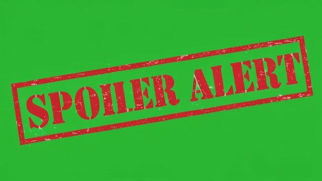 Red Stamp Spoiler Alert Over Green Screen Background With Black