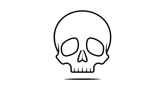 Minimalist human skull line art illustration showing simple anatomical details on a solid white background.