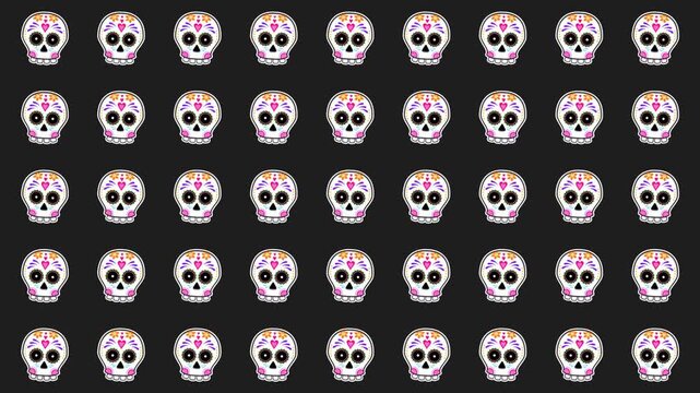 Halloween Mexican Colorful Skull Stickers Pattern Background Loop