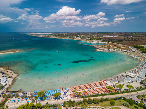Aerial view of the sandy beach at Sant Isidoro in Nardo Puglia Italy.