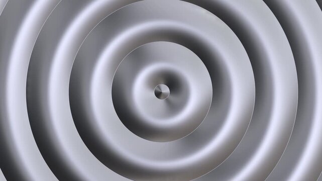 Silver ripples minimalist geometric background, modern radial gray circles pattern, 4K seamless computer graphic animation.