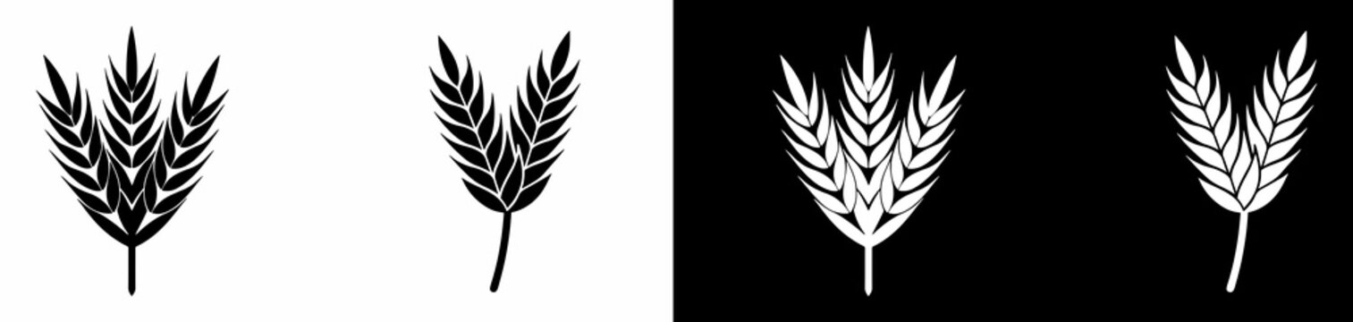 Wheat sheaf icons in contrasting black and white versions for agricultural or harvest themed designs