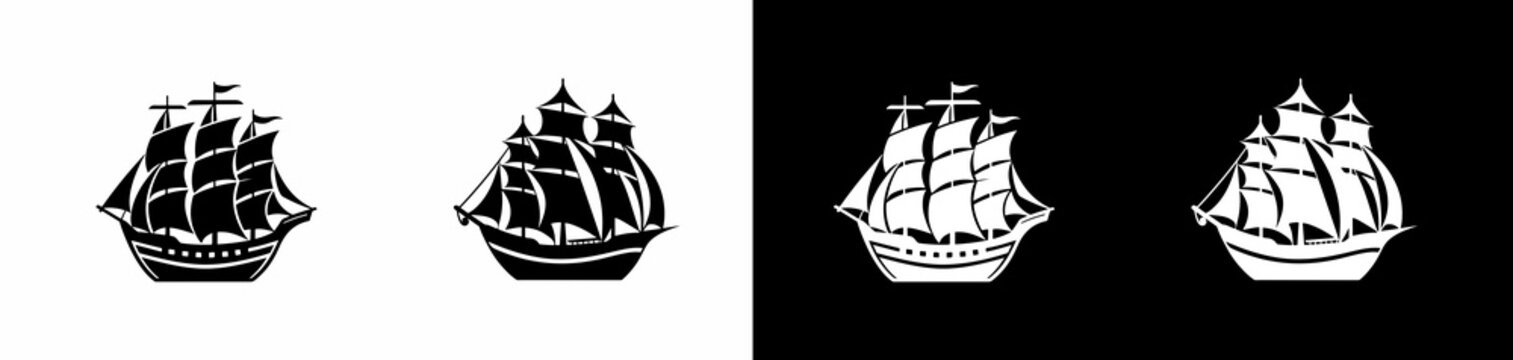 sailing ships graphic illustrations with detailed rigging and masts on contrasting backgrounds for creative projects