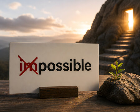 Impossible &ndash; Cross Out &ldquo;Im&rdquo; and Make It Possible Motivational Concept

