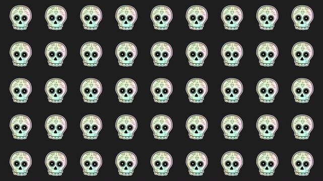 Halloween Mexican Iridescent Skull Stickers Pattern Background Loop