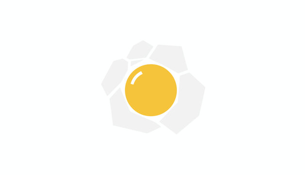Simple flat vector illustration of a raw cracked egg with a round yellow yolk and broken shell on a white background.
