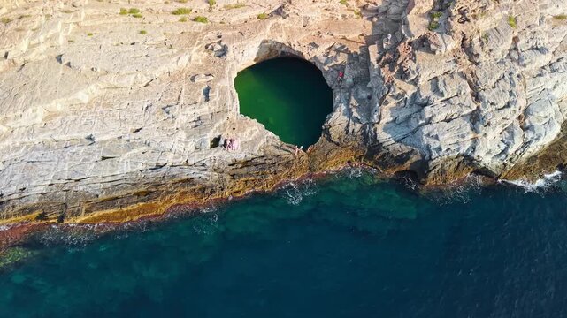 Aerial view of the Giola Natural Sea Lagoon, Thasos, Greece