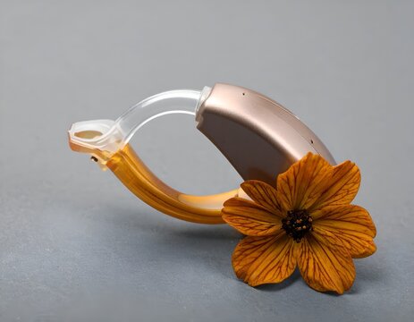 Hearing aid with decorative autumn flower.