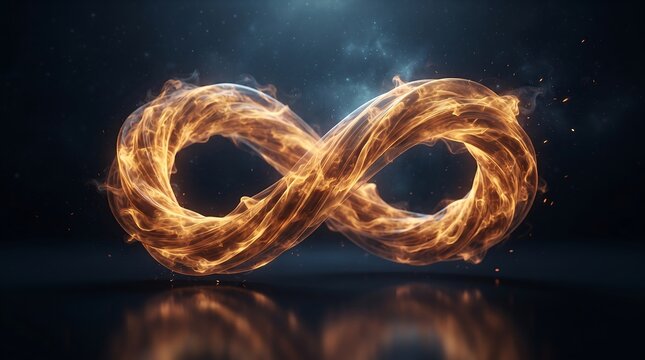 Fiery infinity symbol burning in dark space