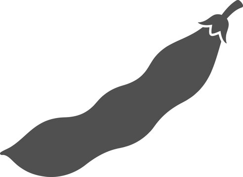 Solid dark grey vector silhouette of a long green bean pod on white