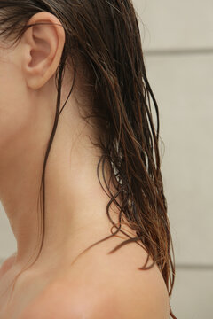 Close Up of Wet Hair Ends After Washing
