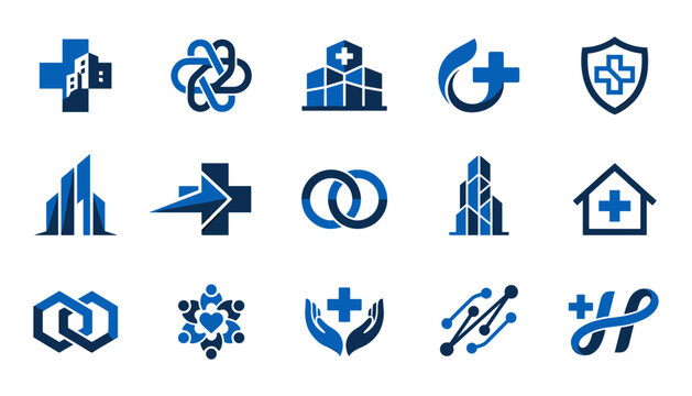 Set of medical and healthcare logo icons, hospital and clinic symbols, vector illustration