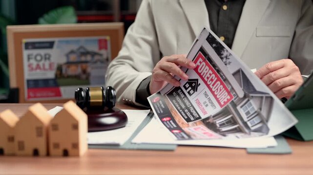 Experienced lawyer evaluates property contract regarding business agreements, avoiding conflict supervising lawyer inspects property records as chief lawyer signs.