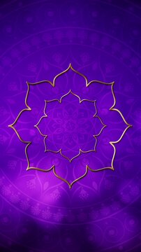 Vertical Diwali festival background with ornate Indian mandala, golden decorative elements, vibrant purple and gold luxury backdrop, festive celebration design with copy space for invitations
