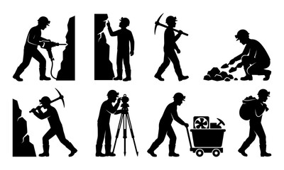 Fototapeta premium Black Worker Silhouette Collection Showing Construction, Mining, Archaeology, Cleaning, Photography and Industrial Occupations