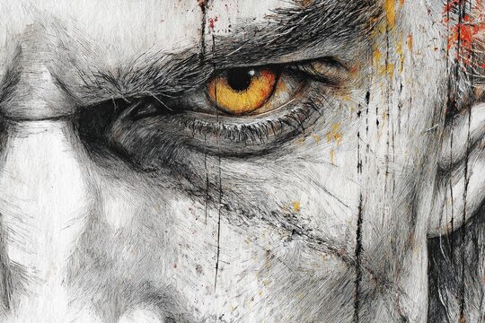 Heavy Presence of Darkness in a Detailed Drawing of an Evil Character's Face Generative AI