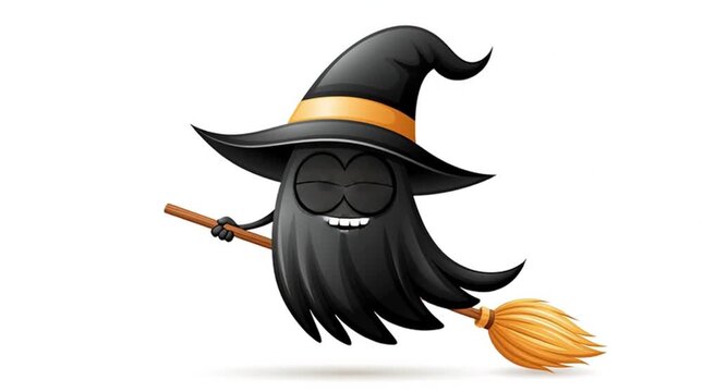 Cute cartoon ghost in a hat on a white background flat design animation