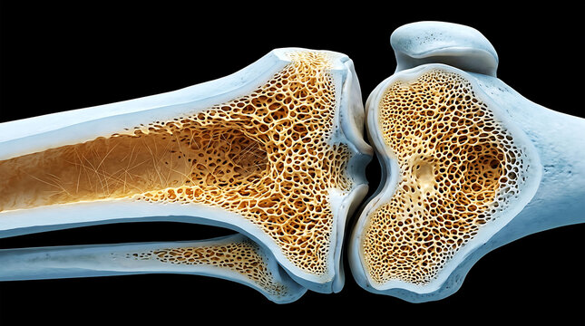 Cross-section of human tibia bone with trabecular and cortical bone