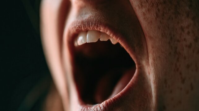 Open mouth expressing a loud sound or emotion.