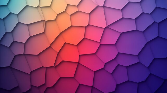 Interlocking geometric polygons display a beautiful gradient of rainbow colors and texture