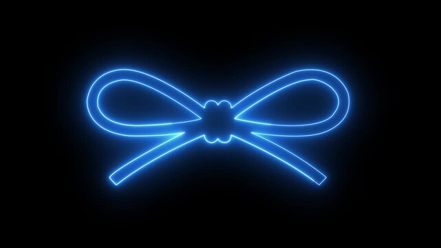 Glowing neon string knot icon isolated on black background. Nautical rope knots symbol. ropes with a bow knot. 4k video animation.