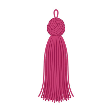 A decorative pink tassel with a knotted head isolated on white background.