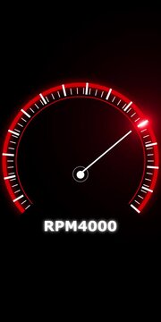 Digital tachometer gauge displaying four thousand revolutions per minute with a glowing red arc and white needle isolated on a black background