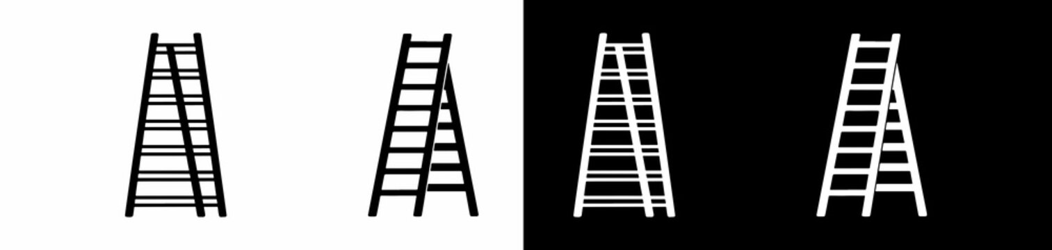 extension ladders shown in contrasting color versions against solid backgrounds for design and illustration use