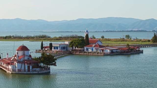 Aerial View of Saint Nicholas Monastery at Porto Lagos Greece