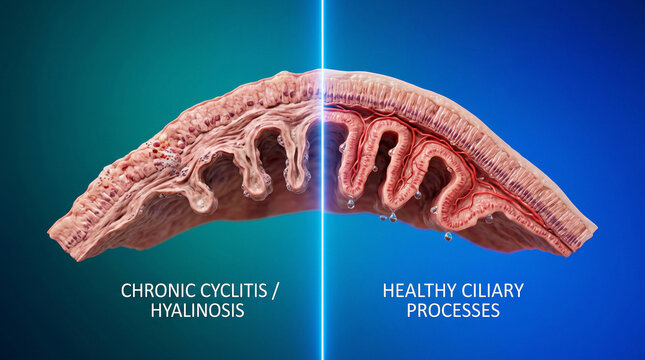 Cross-section of cilia showing chronic inflammation versus healthy structures in