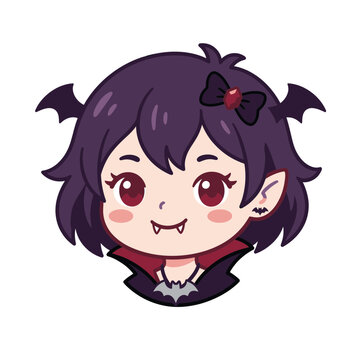 Chibi vampire girl with bat accessories for Halloween celebration isolated on transparent background