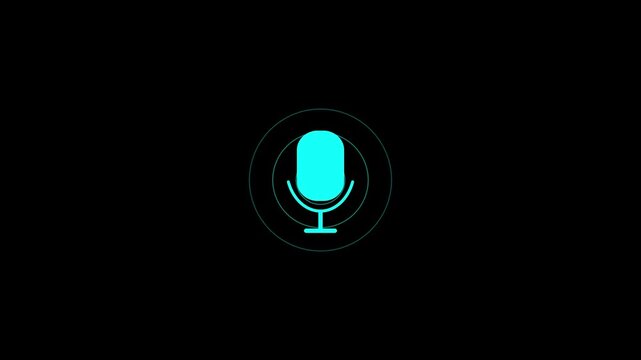 Microphone animation. sound wave on black background. Voice recording button icon.animation video...