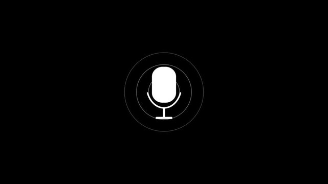 Microphone animation. sound wave on black background. Voice recording button icon.animation video...