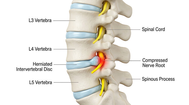 Herniated disc compressing nerve root at l4-l5 vertebrae