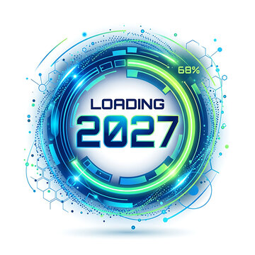 Futuristic Digital Loading Screen With Year 2027 And Abstract Circular Technology Design