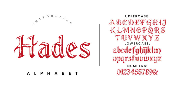 Hades Alphabet Gothic Horror Medieval Dark Vintage Font Style Vector Illustration
