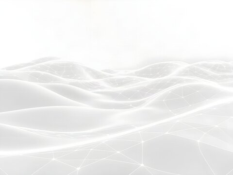 Minimalist White and Silver Wireframe Mesh Waves Abstract Technology Background