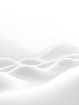 Minimalist White and Silver Wireframe Mesh Waves Abstract Technology Background