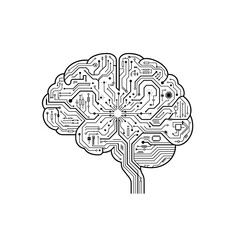 Fototapeta premium AI Digital Brain Circuit Vector Illustration - Artificial Intelligence Circuit Board Line Art Concept Isolated on White Background
