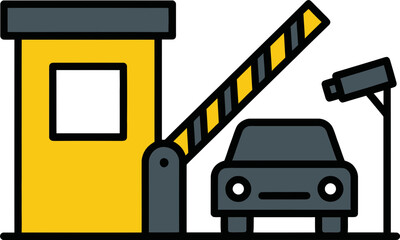 Fototapeta premium Parking lot entrance gate icon with car and security camera
