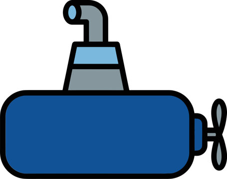 Blue submarine icon with periscope isolated on white background