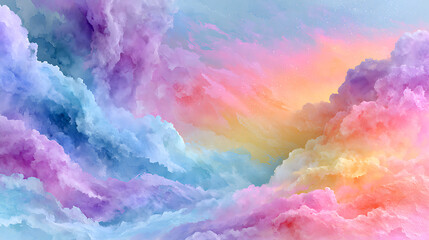 Fototapeta premium Pastel clouds form a vibrant watercolor painted sky