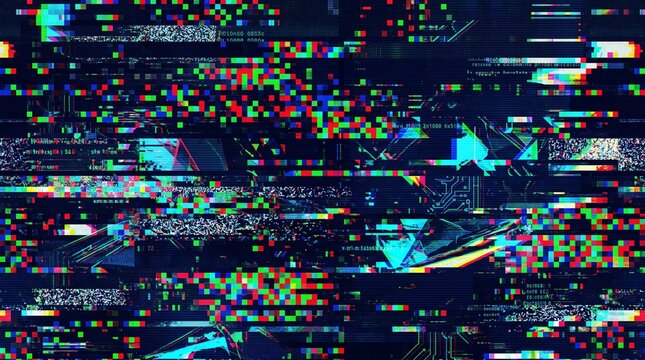 Glitch art digital background, abstract pixel noise texture, colorful data distortion effect, futuristic cyber aesthetic