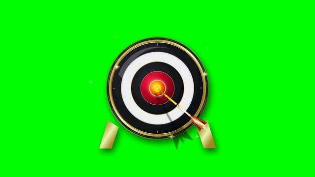 Bullseye Archery Target and Golden Arrow on Green Screen