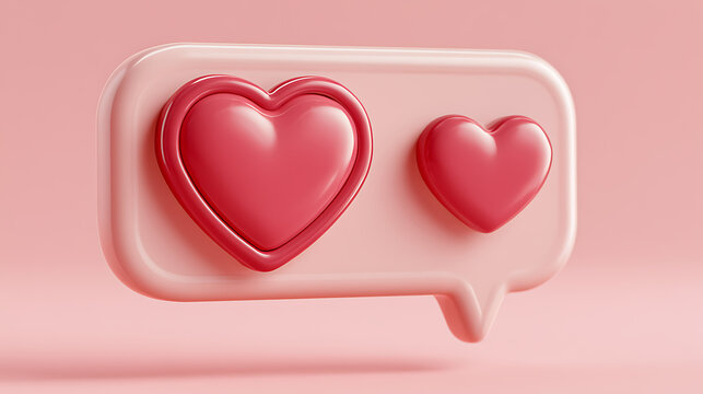 Two red hearts on a speech bubble a 3d rendering