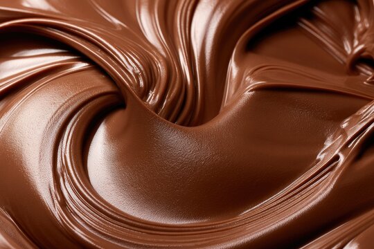 Glossy, swirling, rich brown, creamy spread with soft, smooth textures