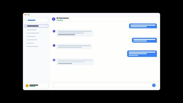AI chatbot assistant chat interface with conversation message bubbles and text input field online. 4K Video