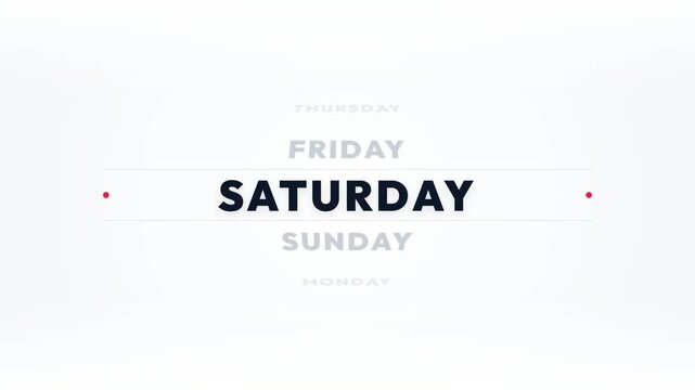 Minimalist animated days of the week calendar on white background. 4K  Video