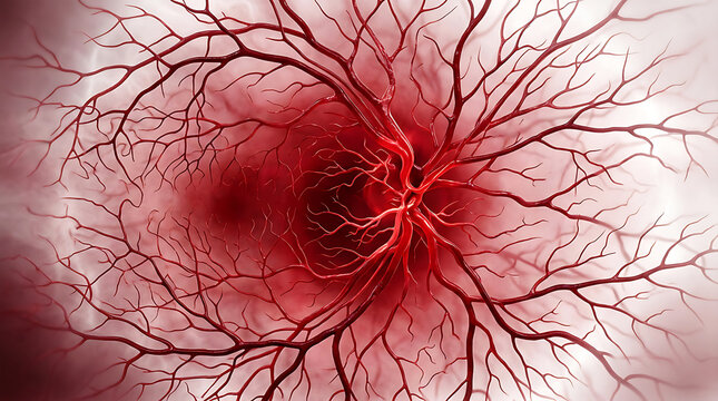 Red vascular network, branching vessels, abstract medical